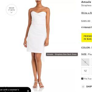 Amsale Strapless Bow Back Little White Dress